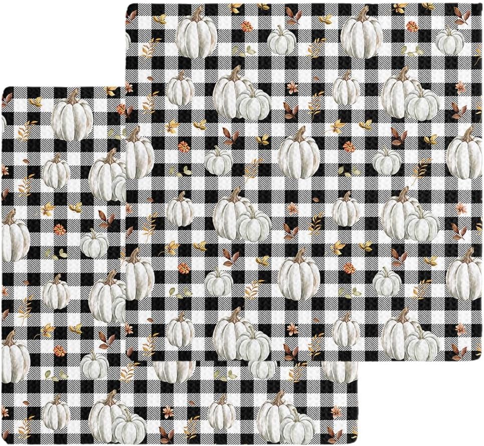 Falaniique Plaid Pumpkin Waffle Towel Set of 2