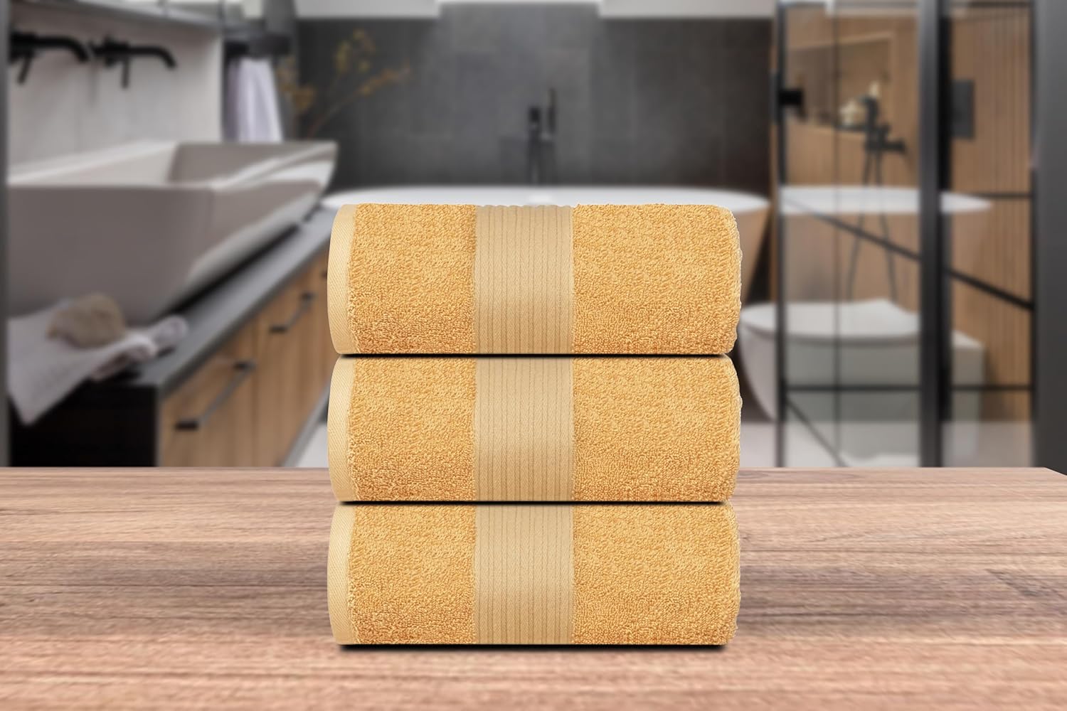 Dewall Maisons Beige 3-Piece Cotton Bath Towel Set