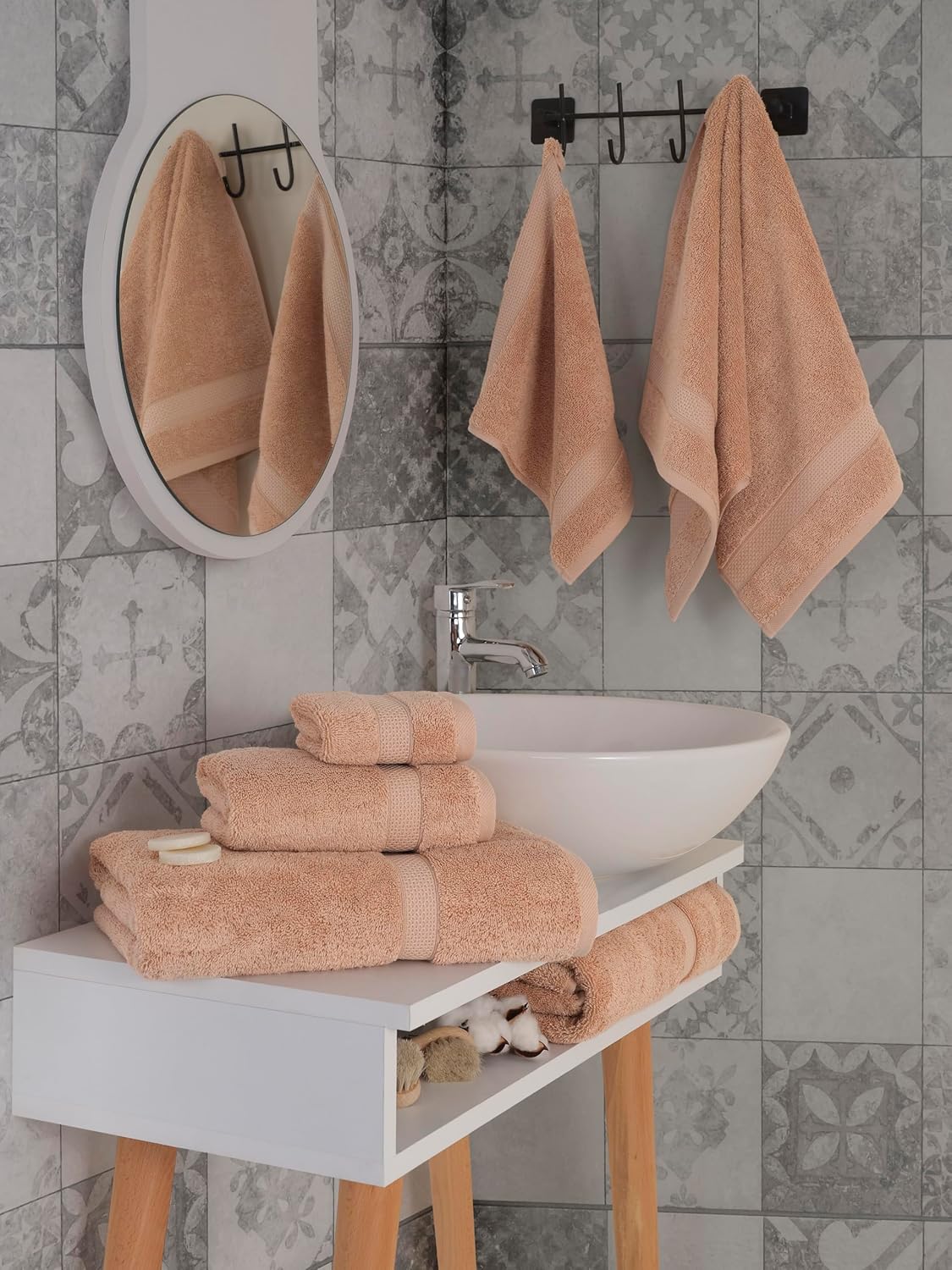 TrendShine Turkish Cotton Towel Set of 6 - Soft Absorbent Bath Towels