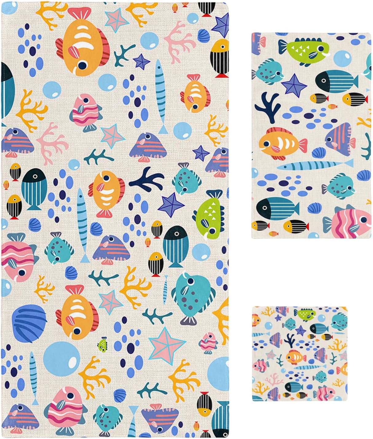 Smile Sunflower 3 Pcs Bath Towel Set - Cute Animal Fish Design