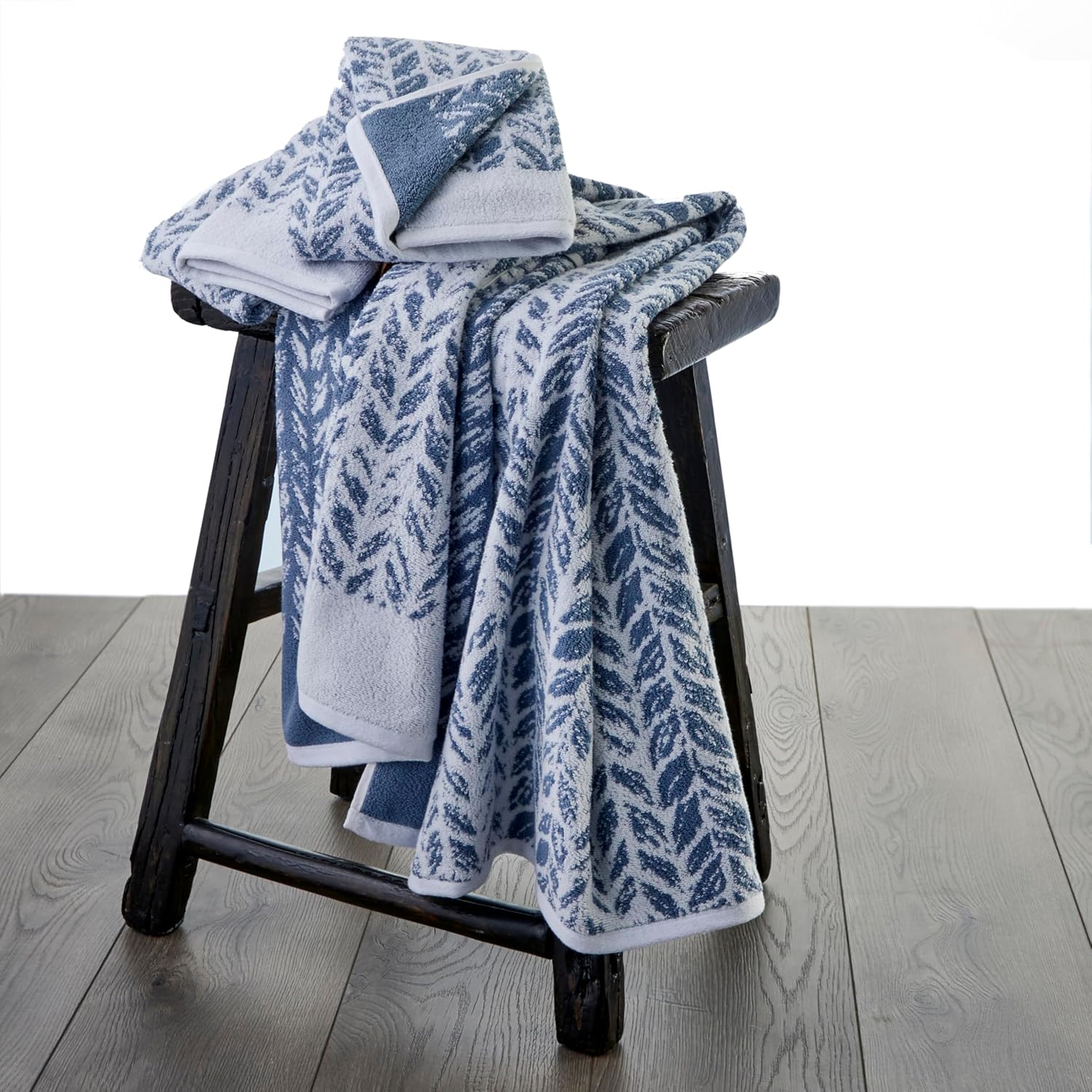SKL Home Denim Distressed Leaf Towel Set 2 Bath 2 Hand