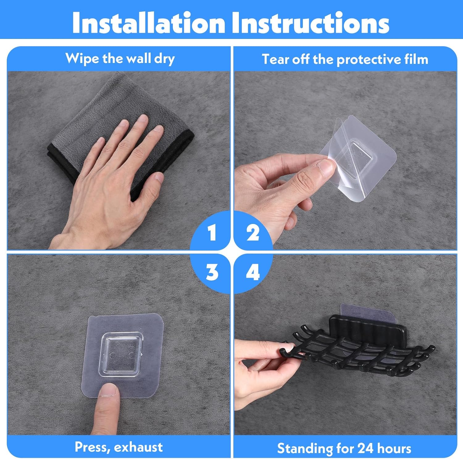 2 Pcs Black Soap Bar Holder with Hooks No Drilling