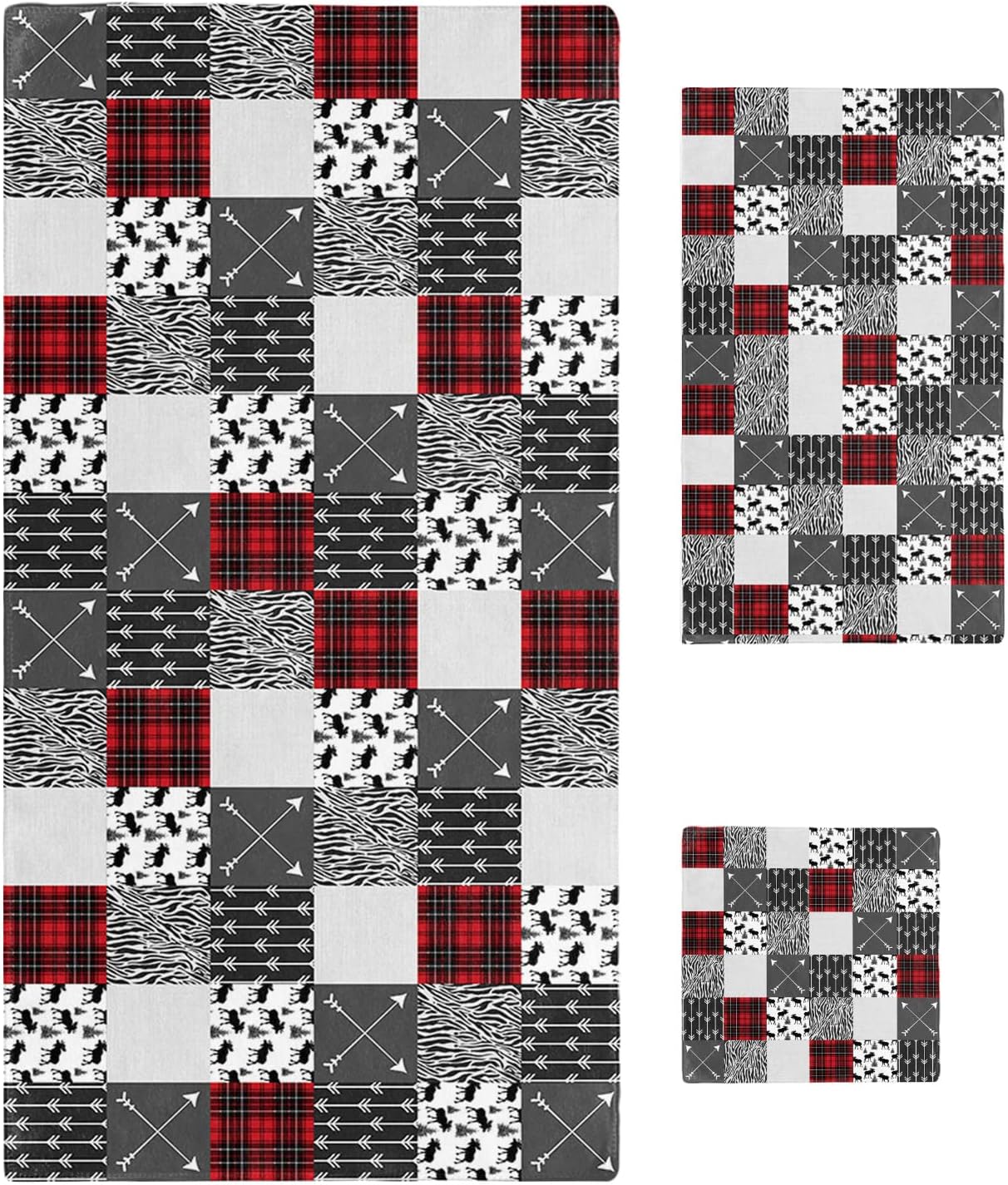 Shine-Home Geometric Check Patchwork Towel Set