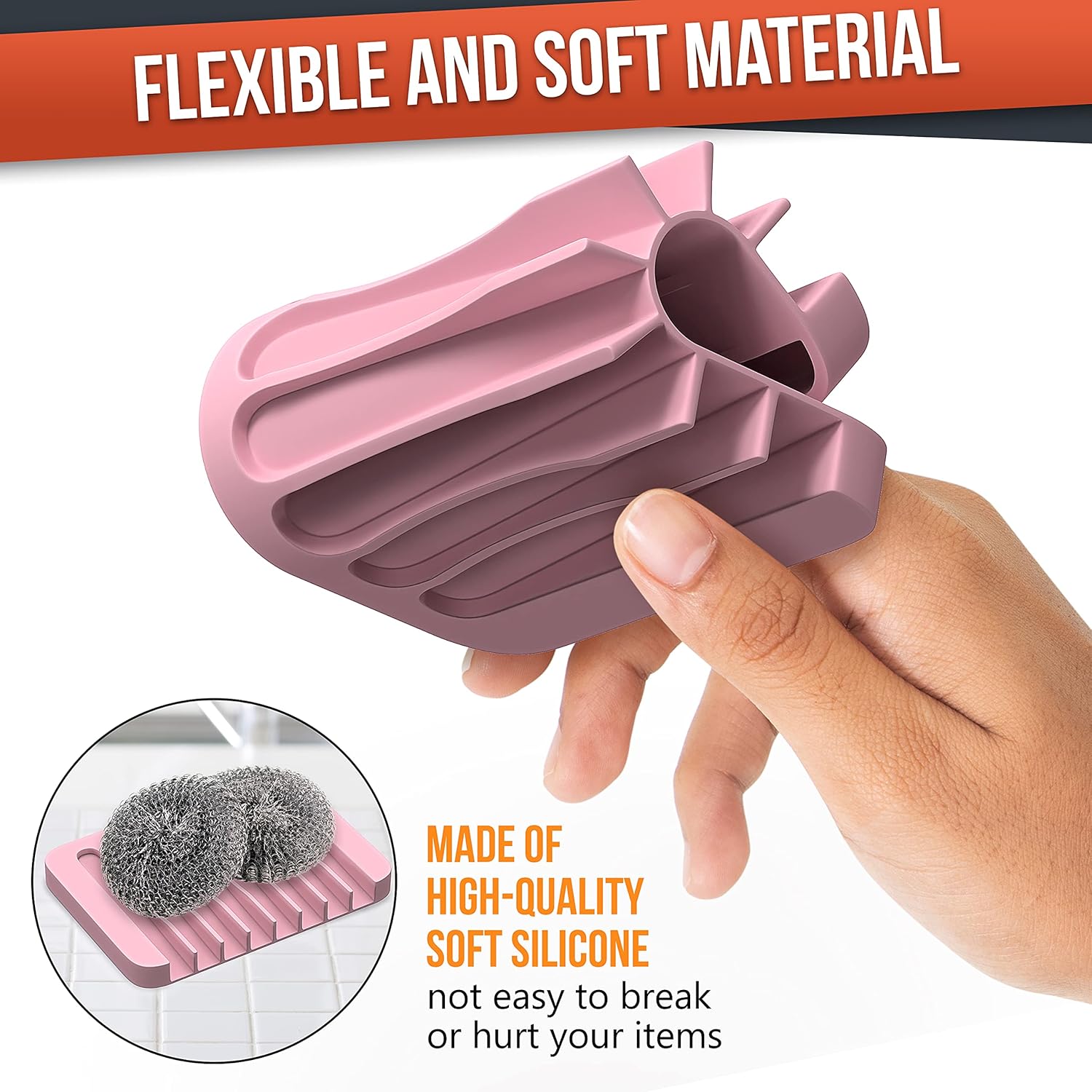 Z ZAPPOWARE 2-Pack Silicone Soap Dish with Drain - Pink 1