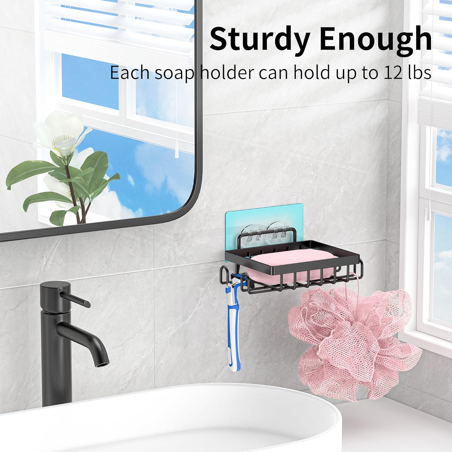 Dobango Bathroom Soap Dish Holder with Hooks Black 1