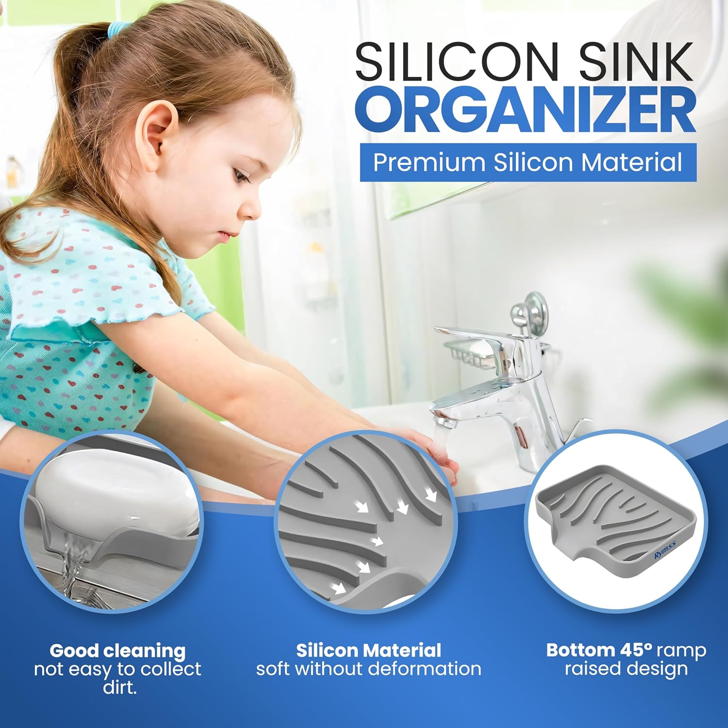 Rymss Silicone Soap Dish with Drain Spout - 47x35 Small