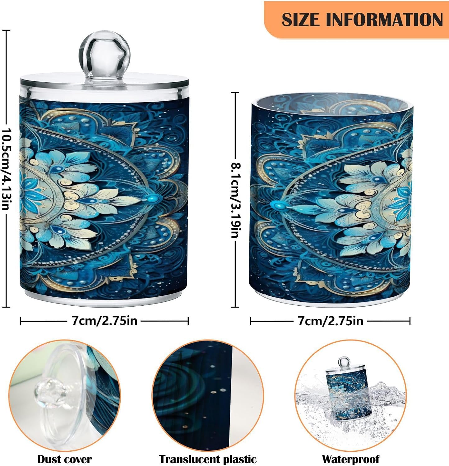 YETTASBIN Mandala Clear Plastic Storage Jars 2 Pack