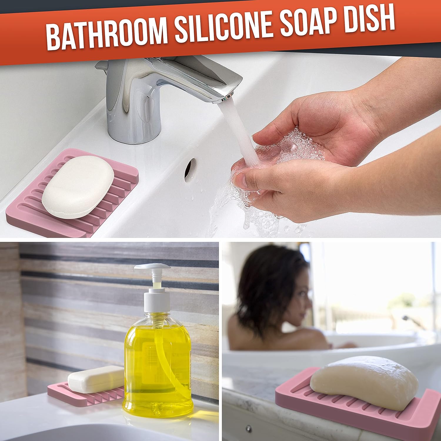 Z ZAPPOWARE 2-Pack Silicone Soap Dish with Drain - Pink 1