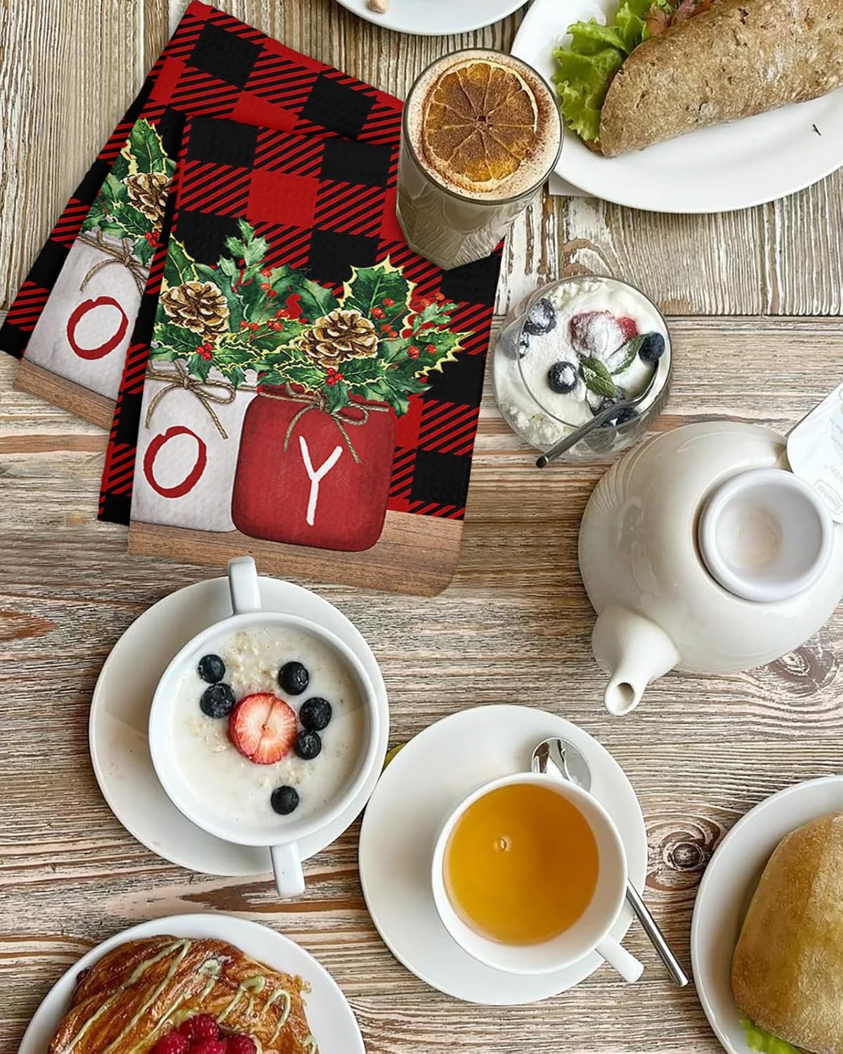 Falaniique Christmas Plaid Waffle Towel Set of 4