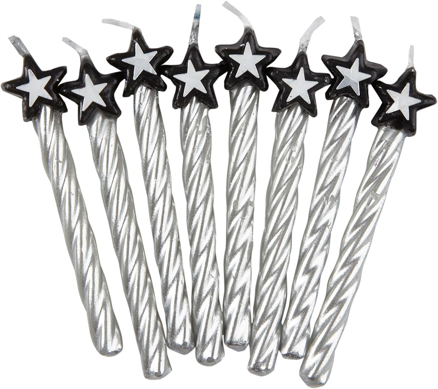 Amscan 9900771 Spiral Silver Candles with Star 8-Piece Pack