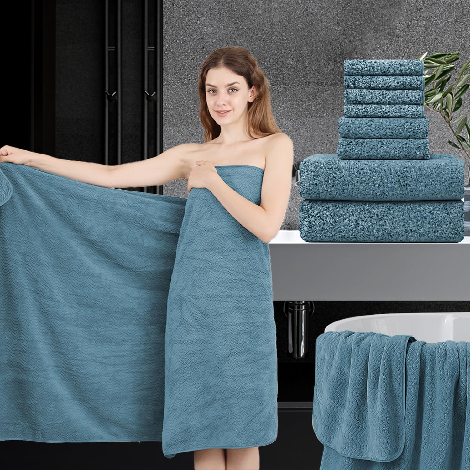 Jessy Home 8 Piece Turquoise Towel Set