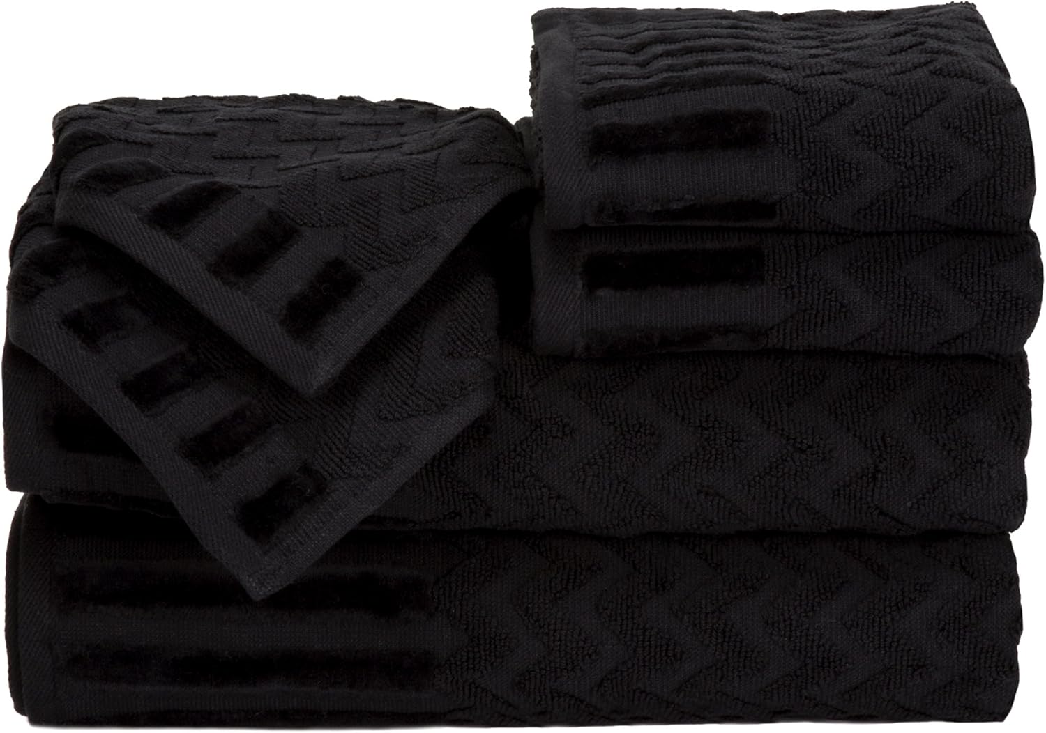 6-Piece Cotton Deluxe Plush Bath Towel Set - Black