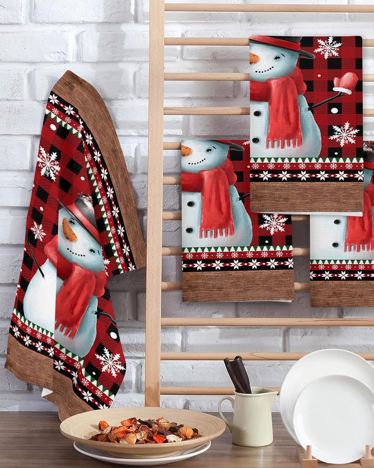 Falaniique Xmas Snowman Waffle Towel Set of 4