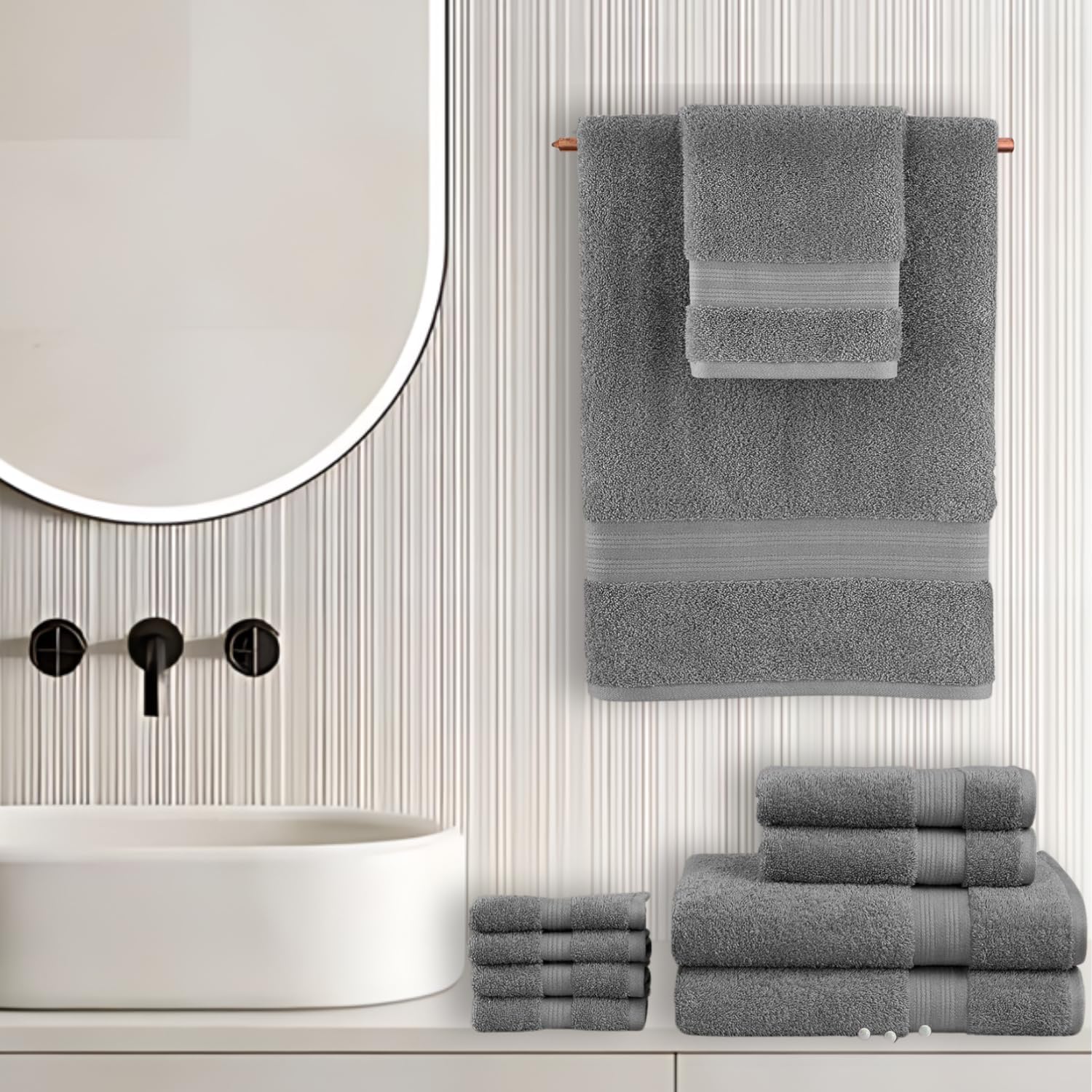 EuroSpa 100 Cotton 6 Piece Towel Set - Light Grey