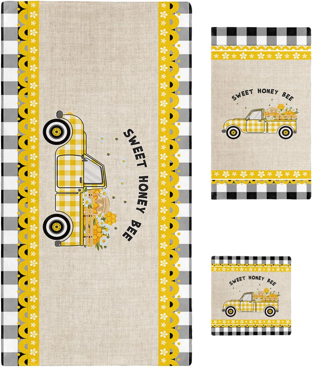 Chees D Zone Yellow Plaid Farm Truck Bath Towel Set