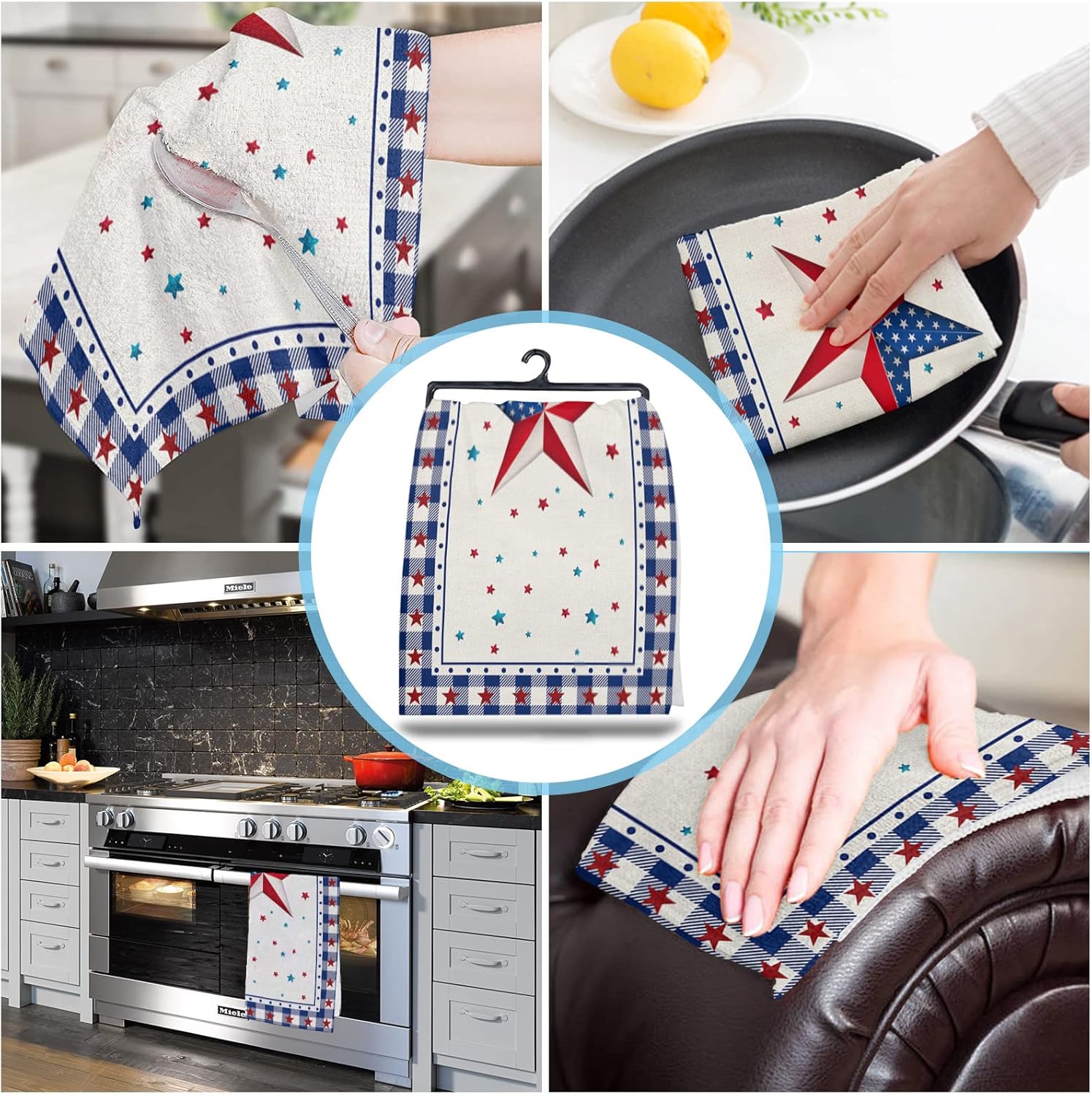 Rocking Giraffee Microfiber Towels 4 Pack - Star Blue Plaid 16x24 Inch