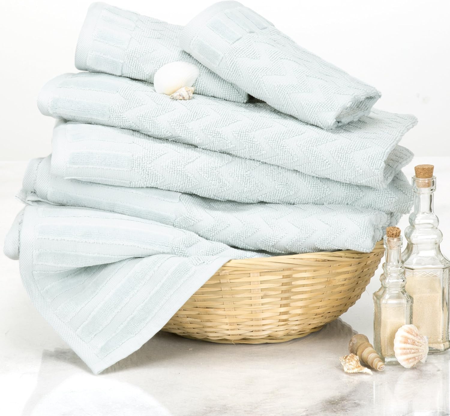 Lavish Home 6-Piece Cotton Bath Towel Set - Seafoam Chevron Pattern