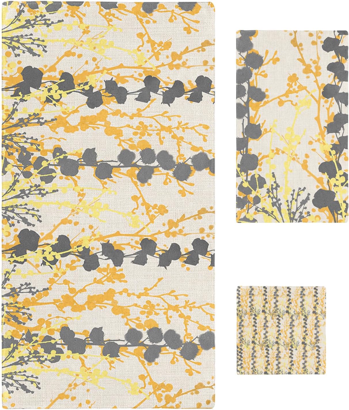 Smile Sunflower 3 Pcs Bath Towels Set Yellow Linen Texture