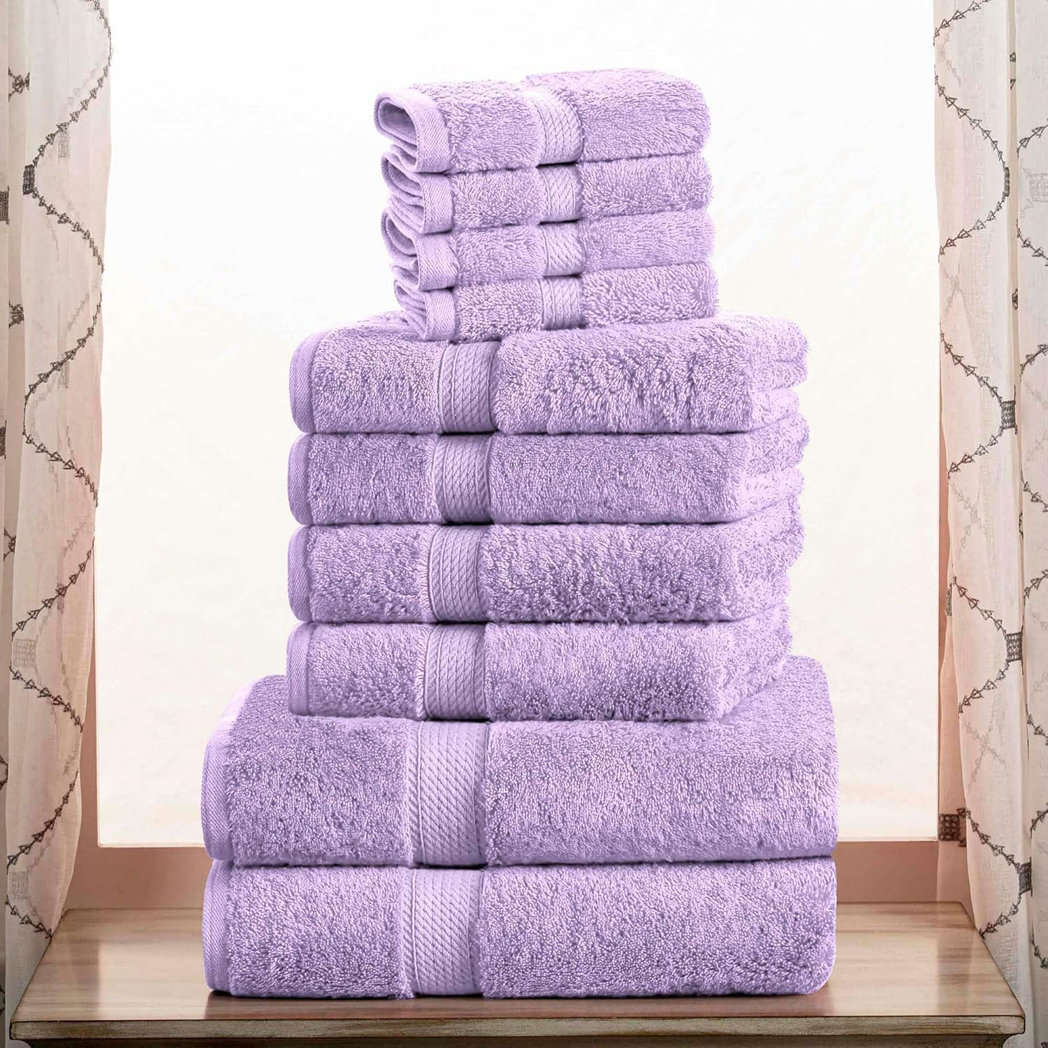 Superior Egyptian cotton pile 10 piece towel set purple 1