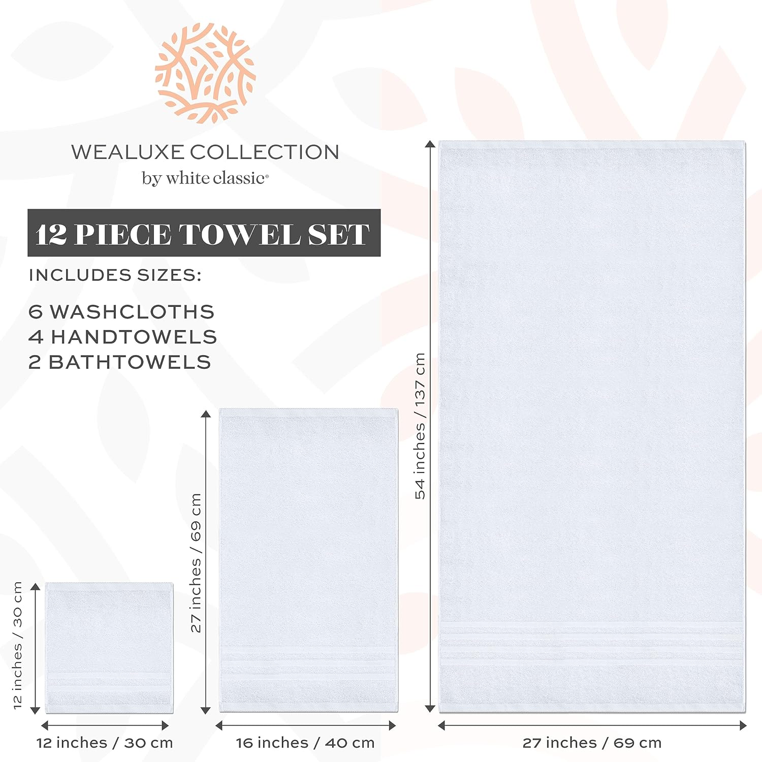 Wealuxe 12 Piece White Bath Towel Set