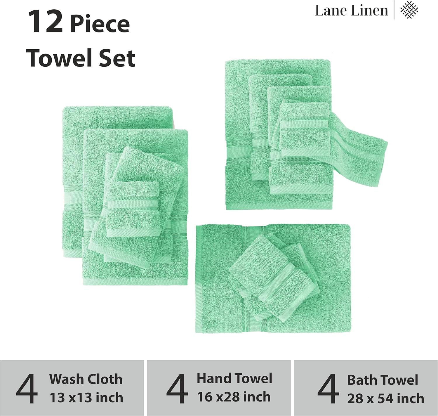 LANE LINEN Luxury 12-Piece Bath Towel Set
