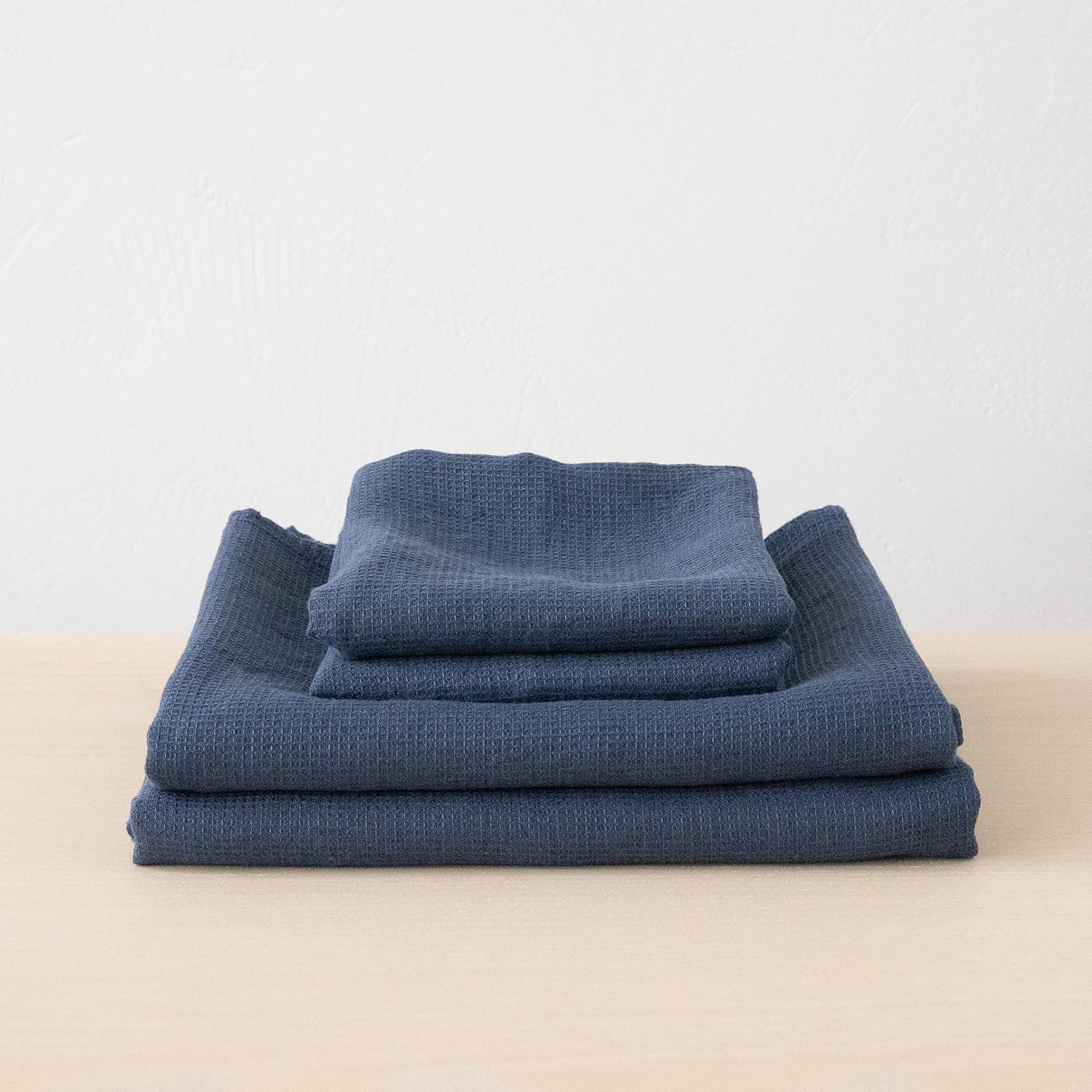 LinenMe 07799 Waffle Washed Linen Towel Set Indigo