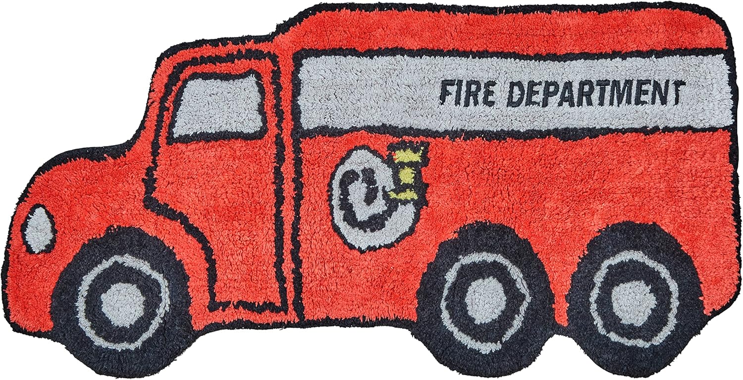 Hand Tufted Firetruck Kids Rug - 15x30 in
