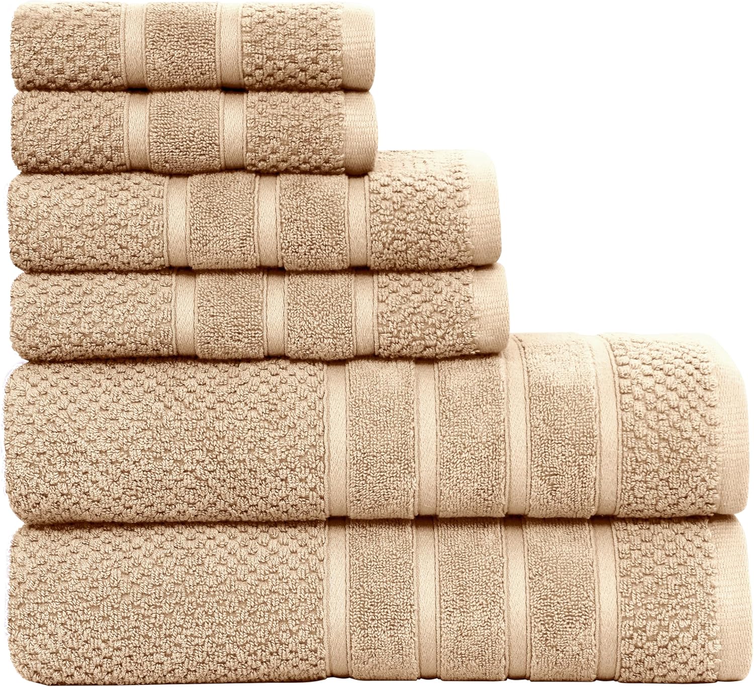 Feather Stitch 6 Piece Cotton Towel Set - Ultra Soft Quick Dry 625 GSM