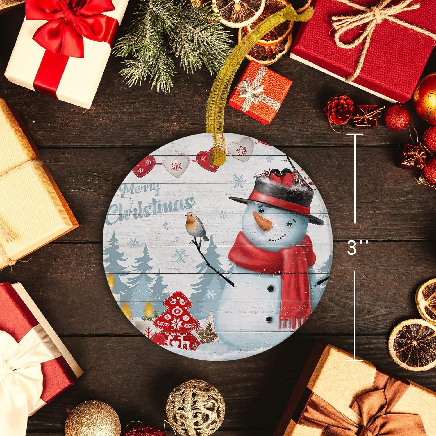 2024 Christmas Ceramic Round Ornaments with Gold Lanyard 1