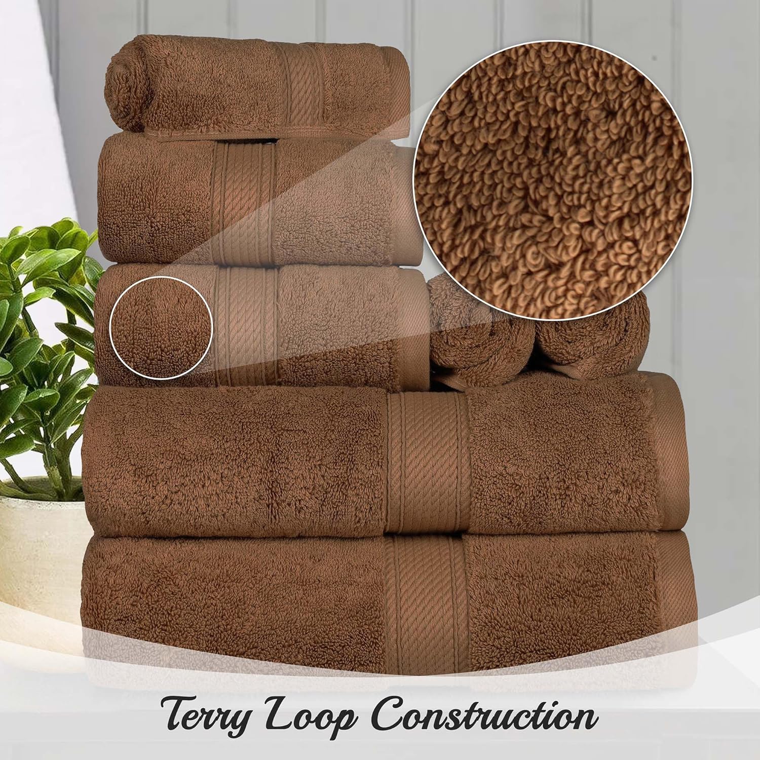 Superior Egyptian Cotton Pile 3 Piece Towel Set in Chocolate