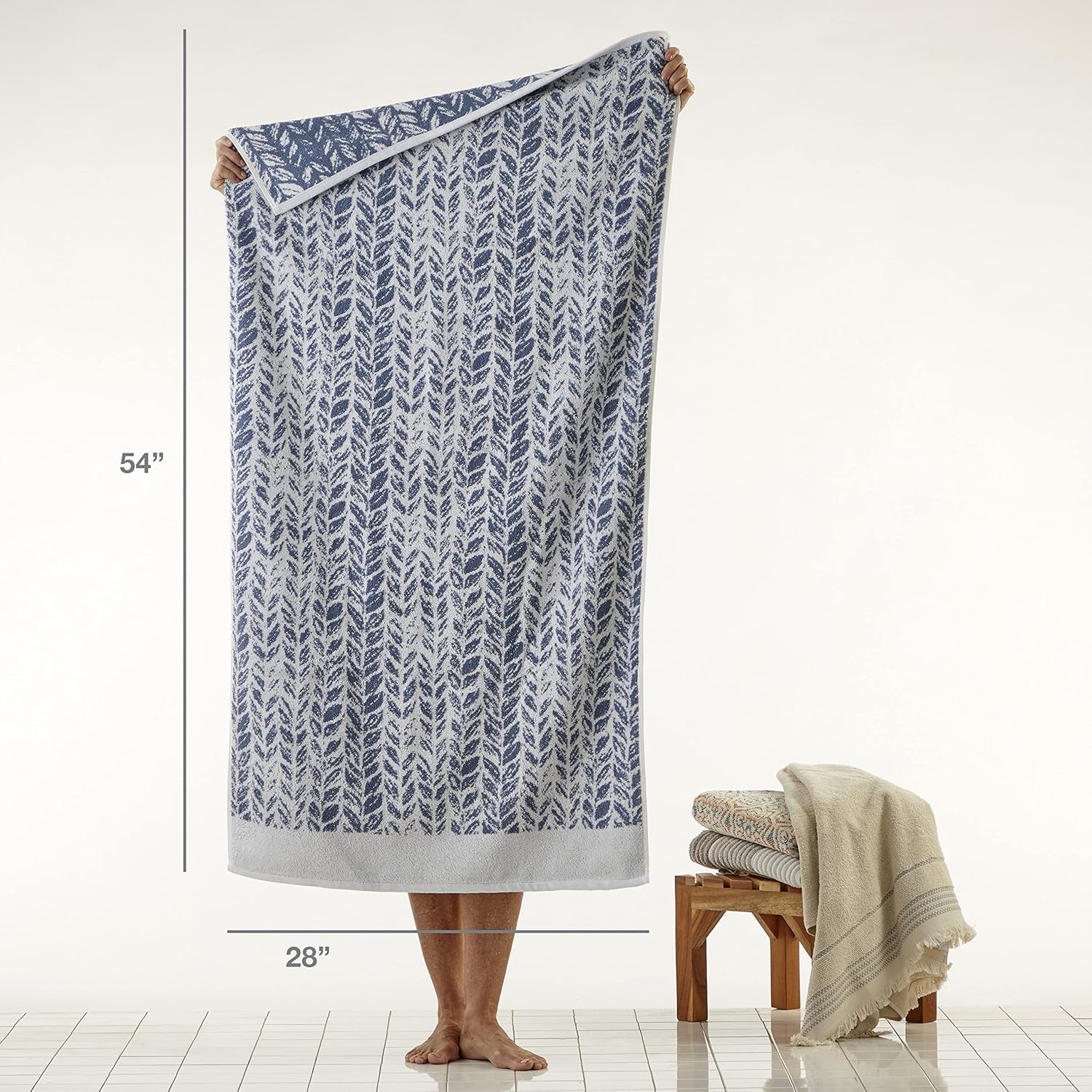 SKL Home Denim Distressed Leaf Towel Set 2 Bath 2 Hand