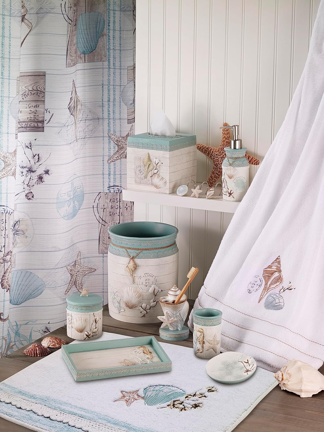 Avanti Linens 3pc Towel Set Soft Cotton Farmhouse Shell Design