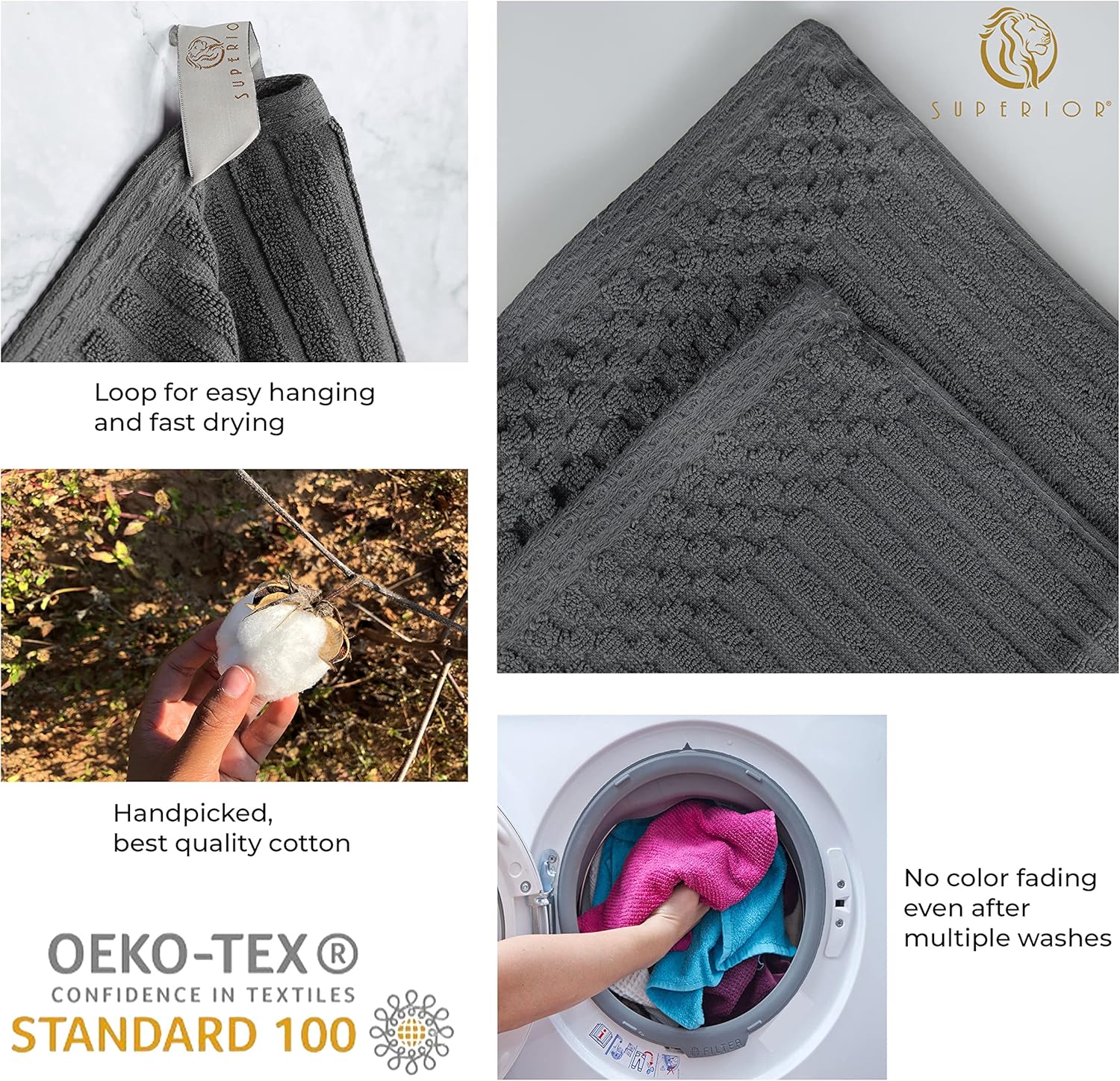 Superior Cotton 6-Piece Towel Set Charcoal