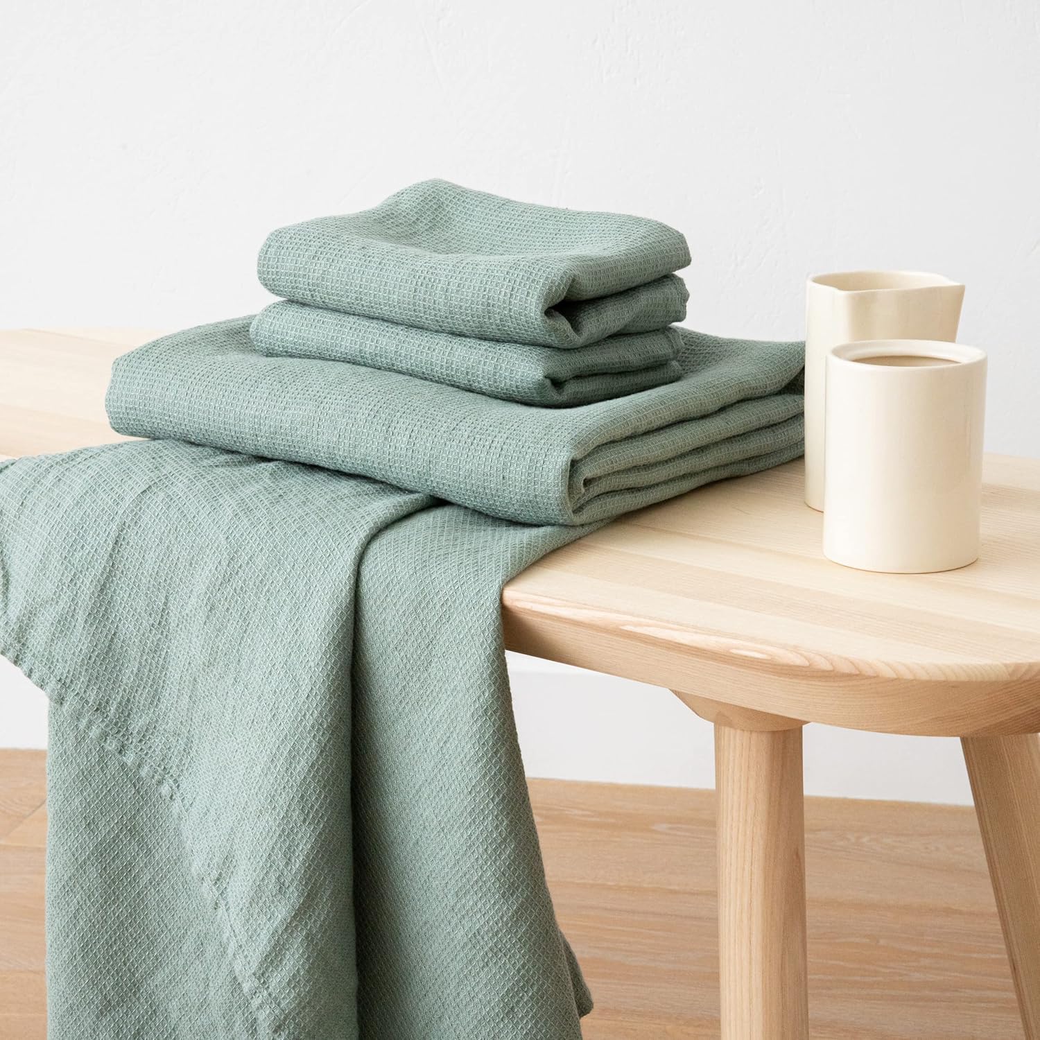 LinenMe Spa Green X2 Linen Waffle Towels Set of 2