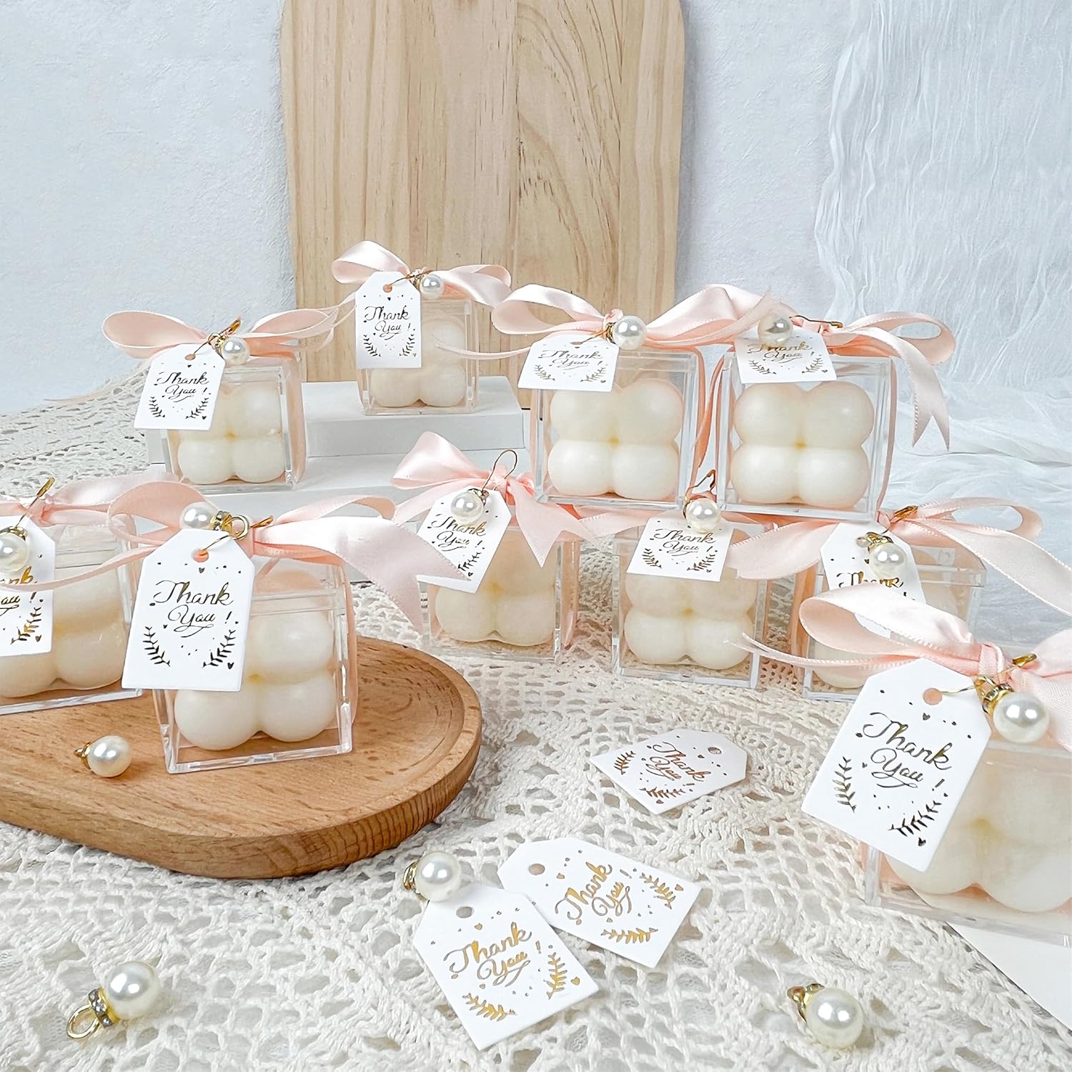10 Sets Wedding Favors with Bubble Candles and Acrylic Boxes