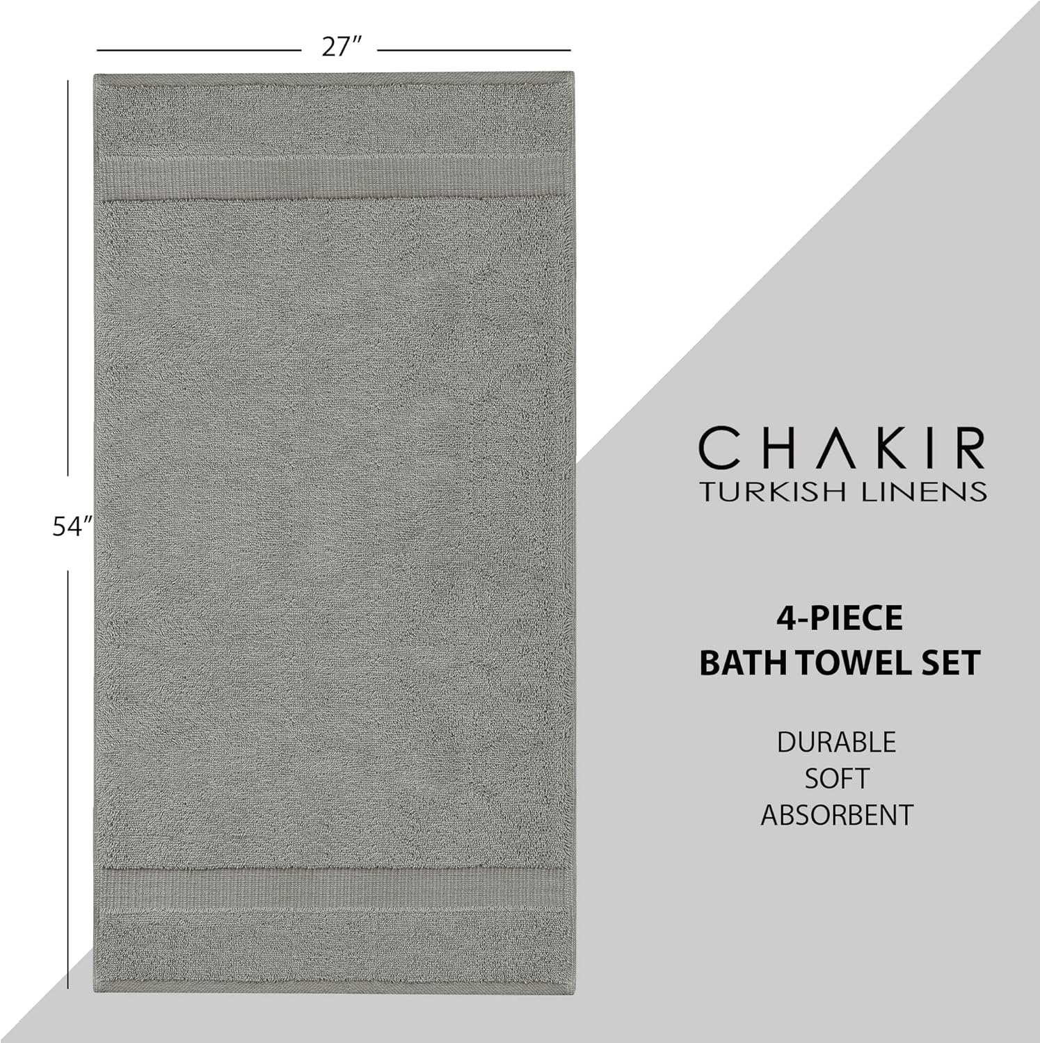 Chakir Turkish Linens Premium 100 Cotton Towel Set Bundle Gray 1