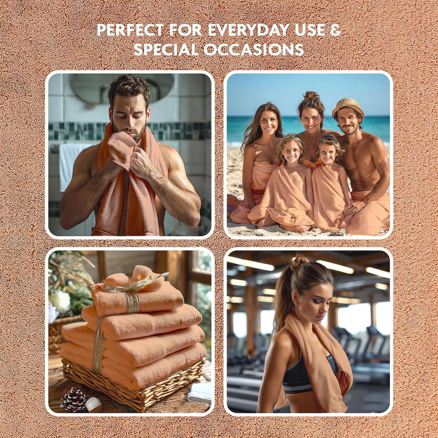 TrendShine Turkish Cotton Towel Set of 6 - Soft Absorbent Bath Towels