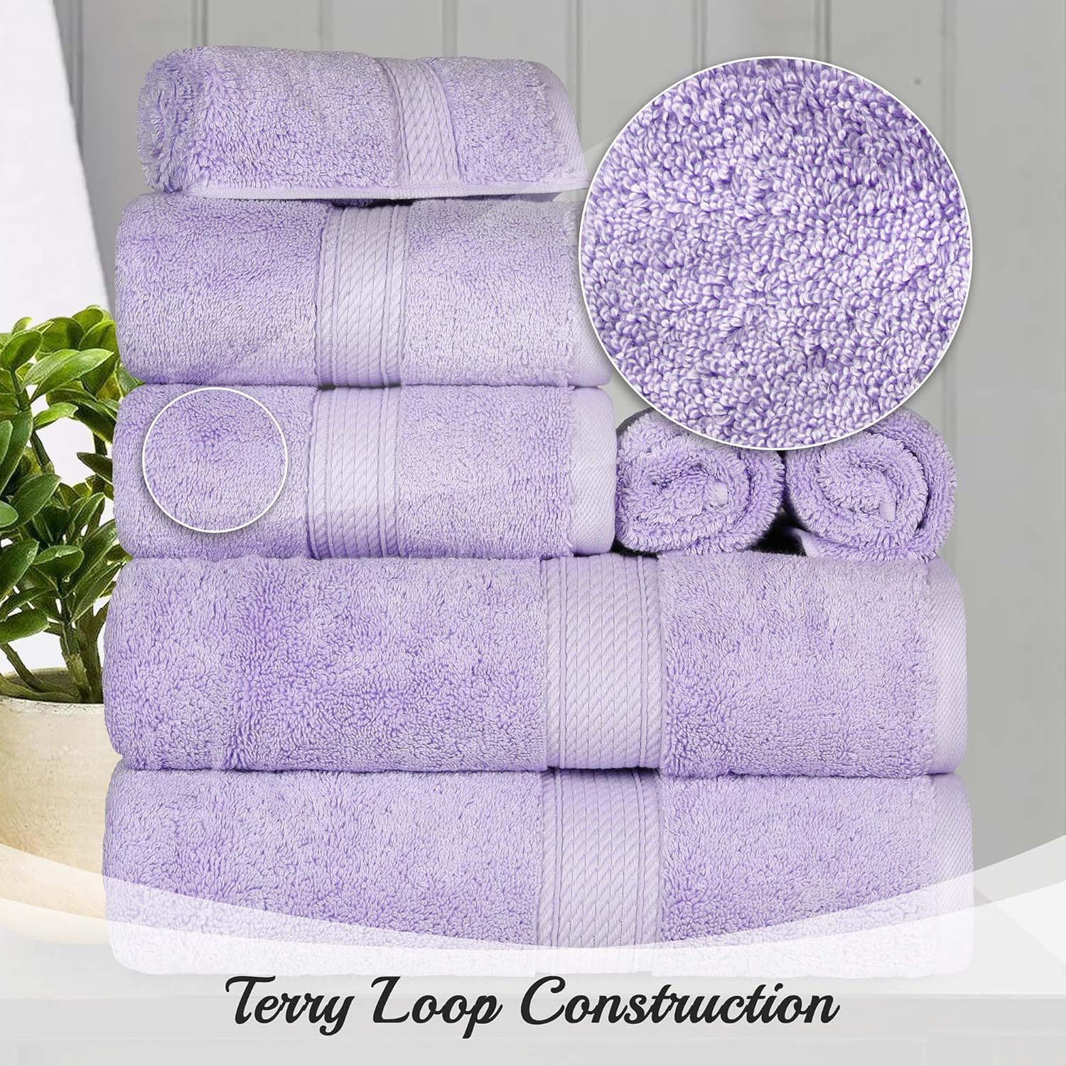 Superior Egyptian cotton pile 10 piece towel set purple 1
