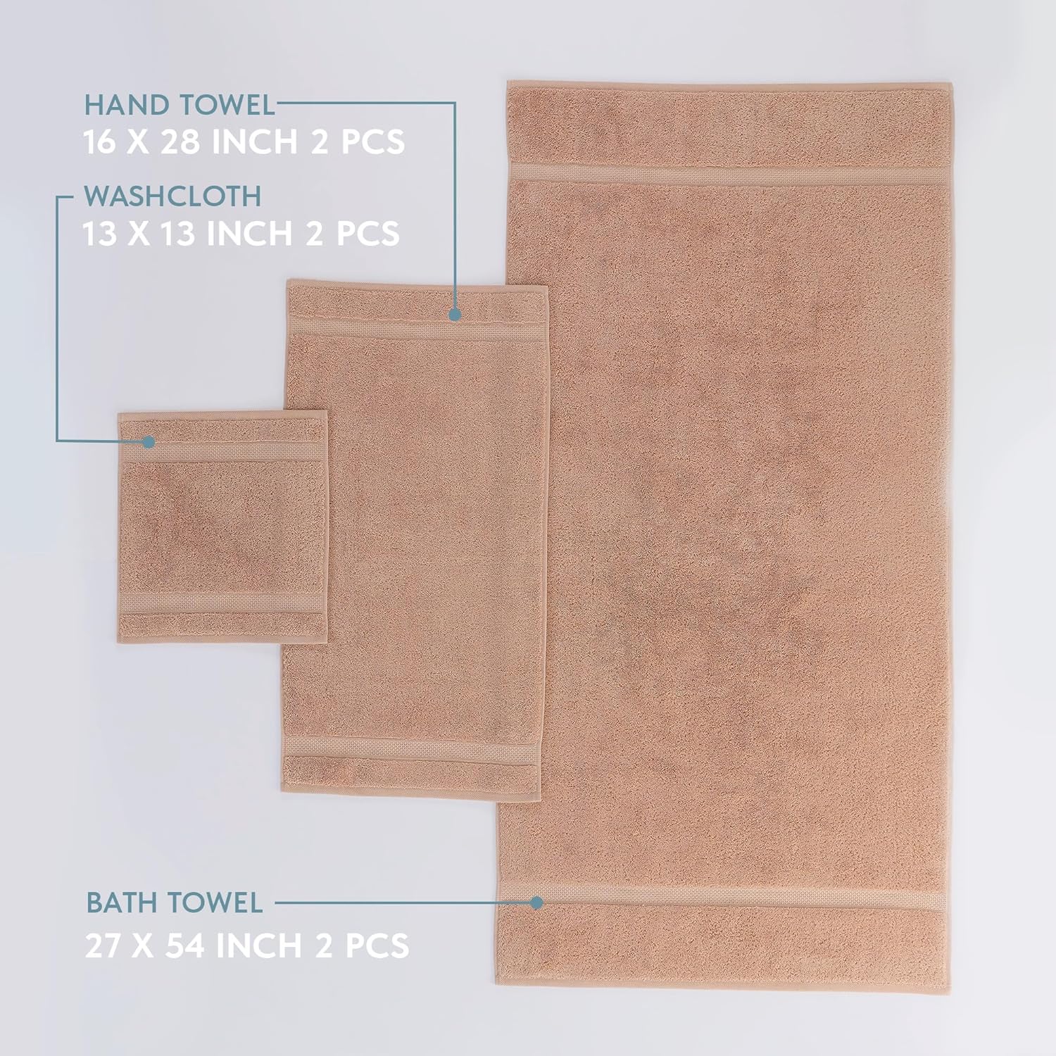 TrendShine Turkish Cotton Towel Set of 6 - Soft Absorbent Bath Towels
