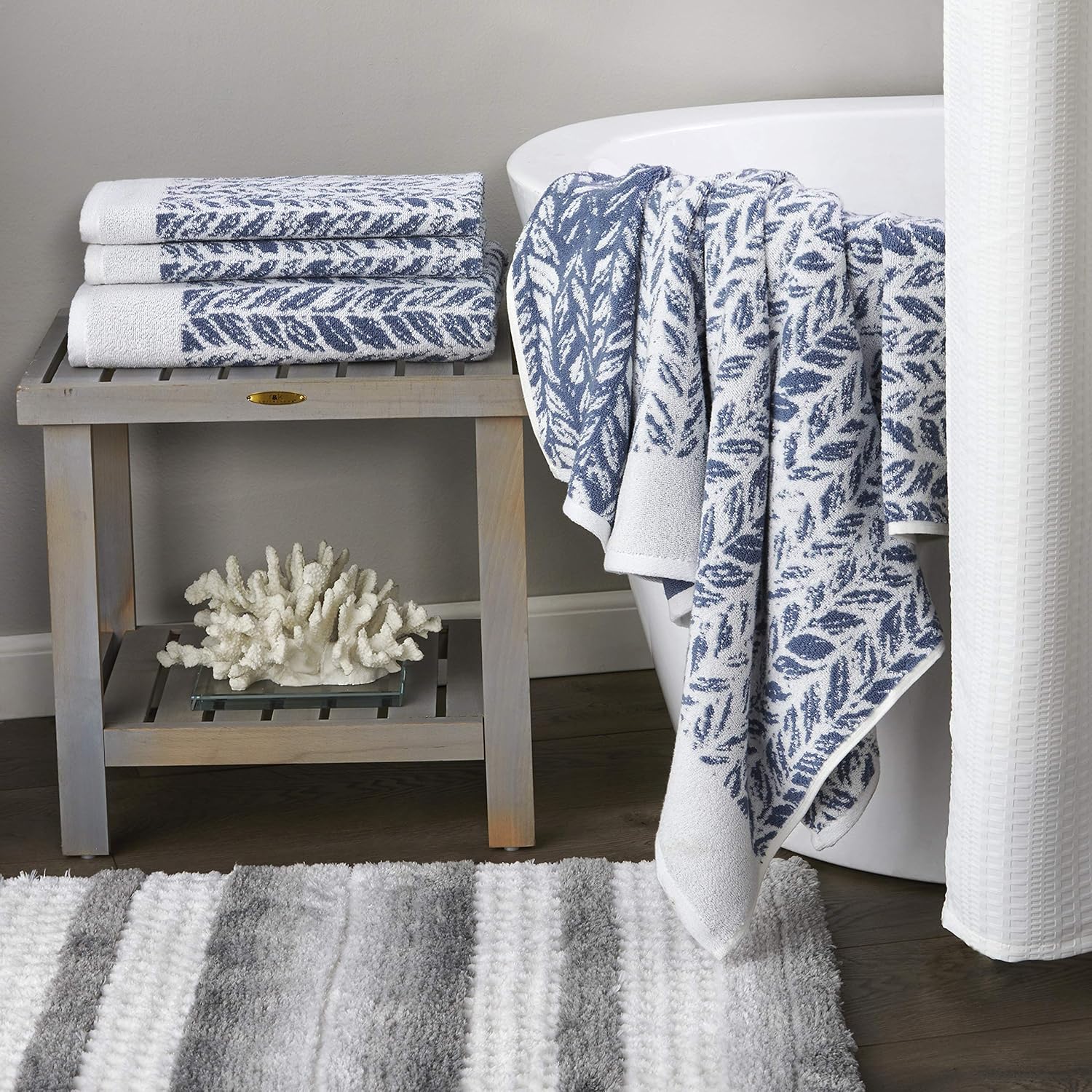 SKL Home Denim Distressed Leaf Towel Set 2 Bath 2 Hand