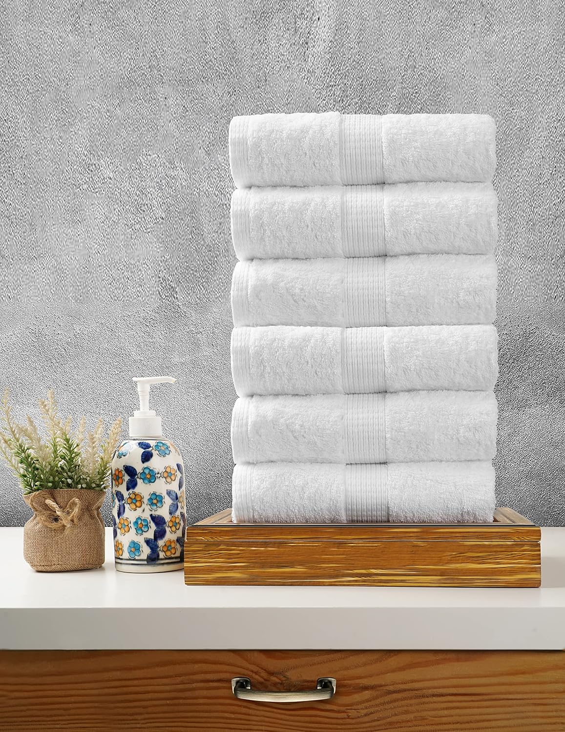 LANE LINEN 6-Piece Hand Towel Set - 16 x 28 Black White