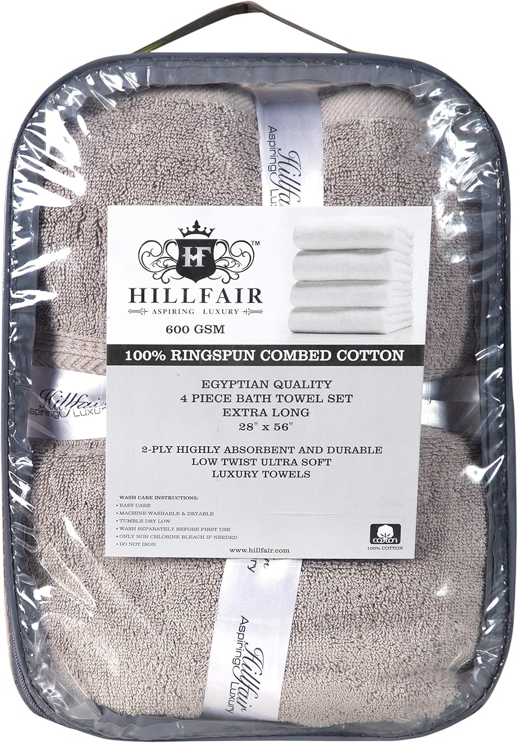 HILLFAIR 12 Piece Cotton Towel Set - 600 GSM Khaki Stone