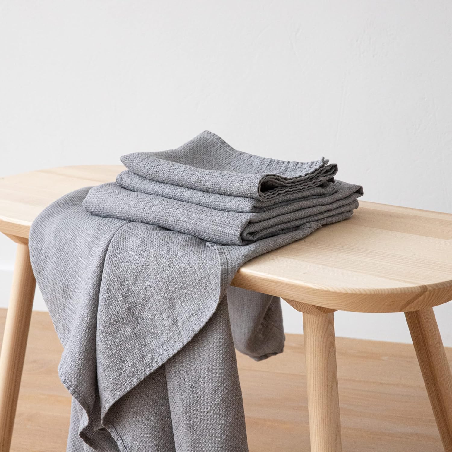 LinenMe 07800 Graphite Waffle Washed Linen Towel Set