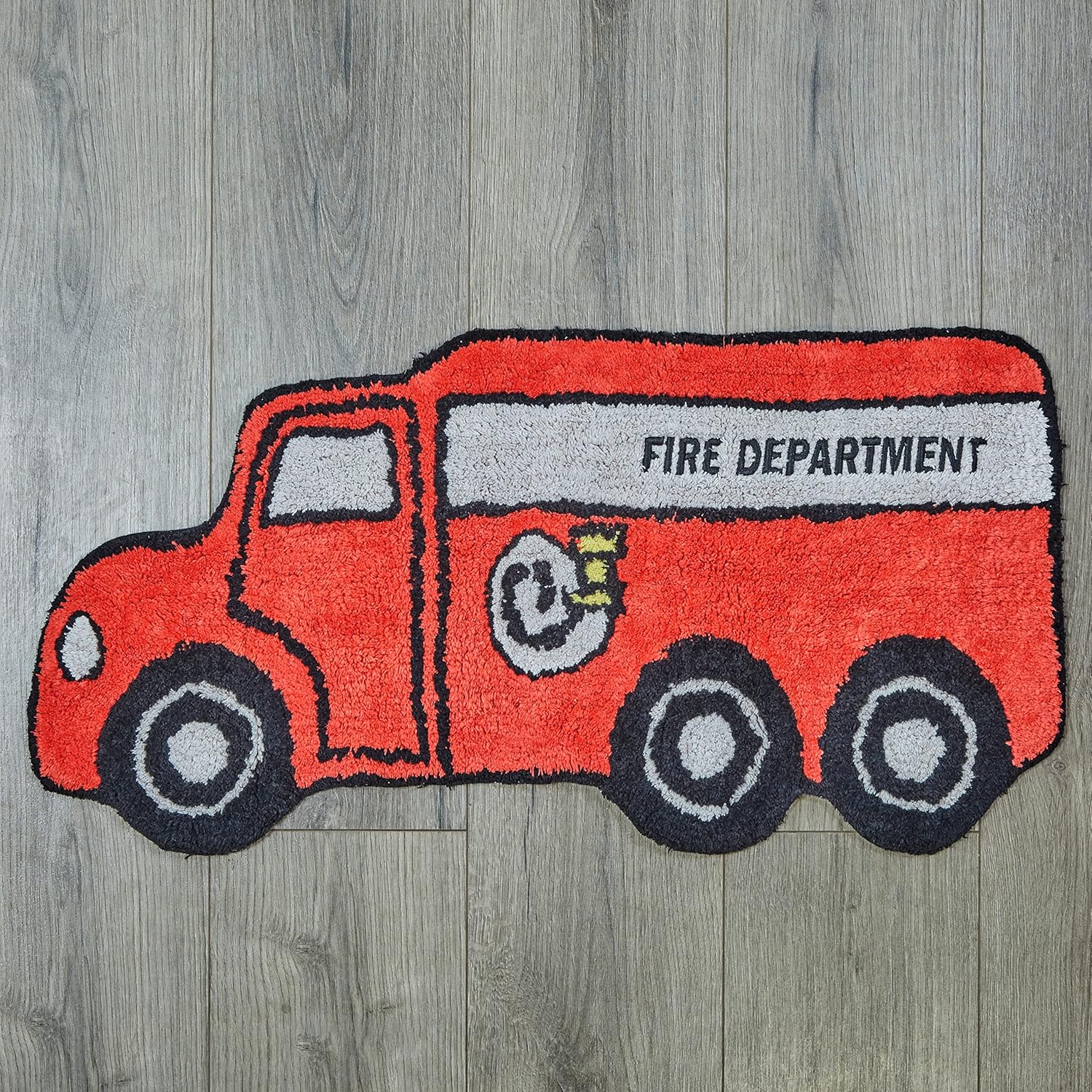 Hand Tufted Firetruck Kids Rug - 15x30 in