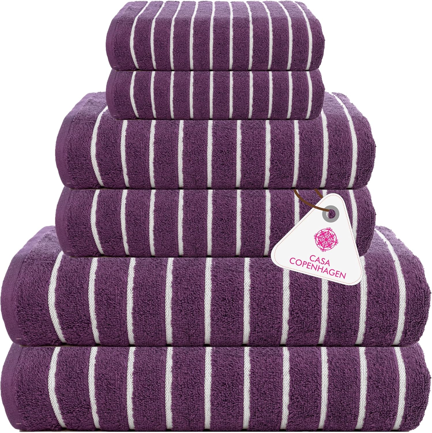 CASA COPENHAGEN 6 Piece Towel Set Dark Purple