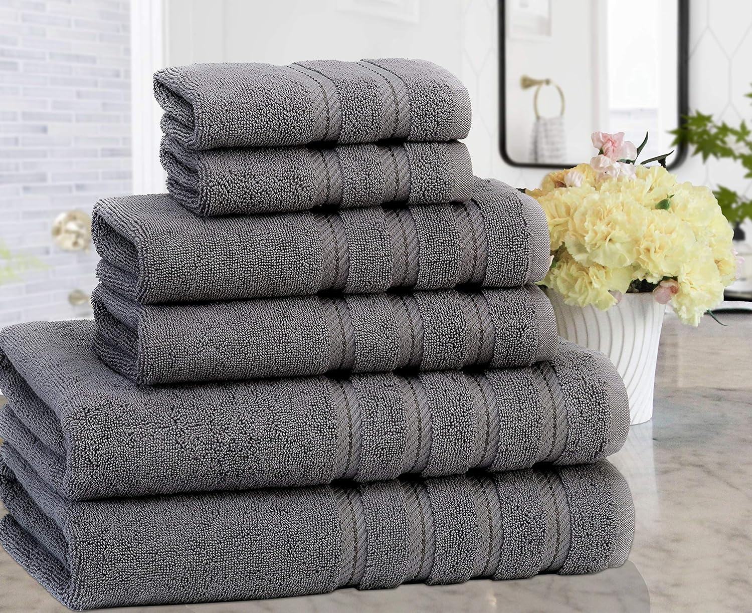 American Soft Linen 6-Piece Towel Set - 590 GSM Heavy Weight Smoke Grey